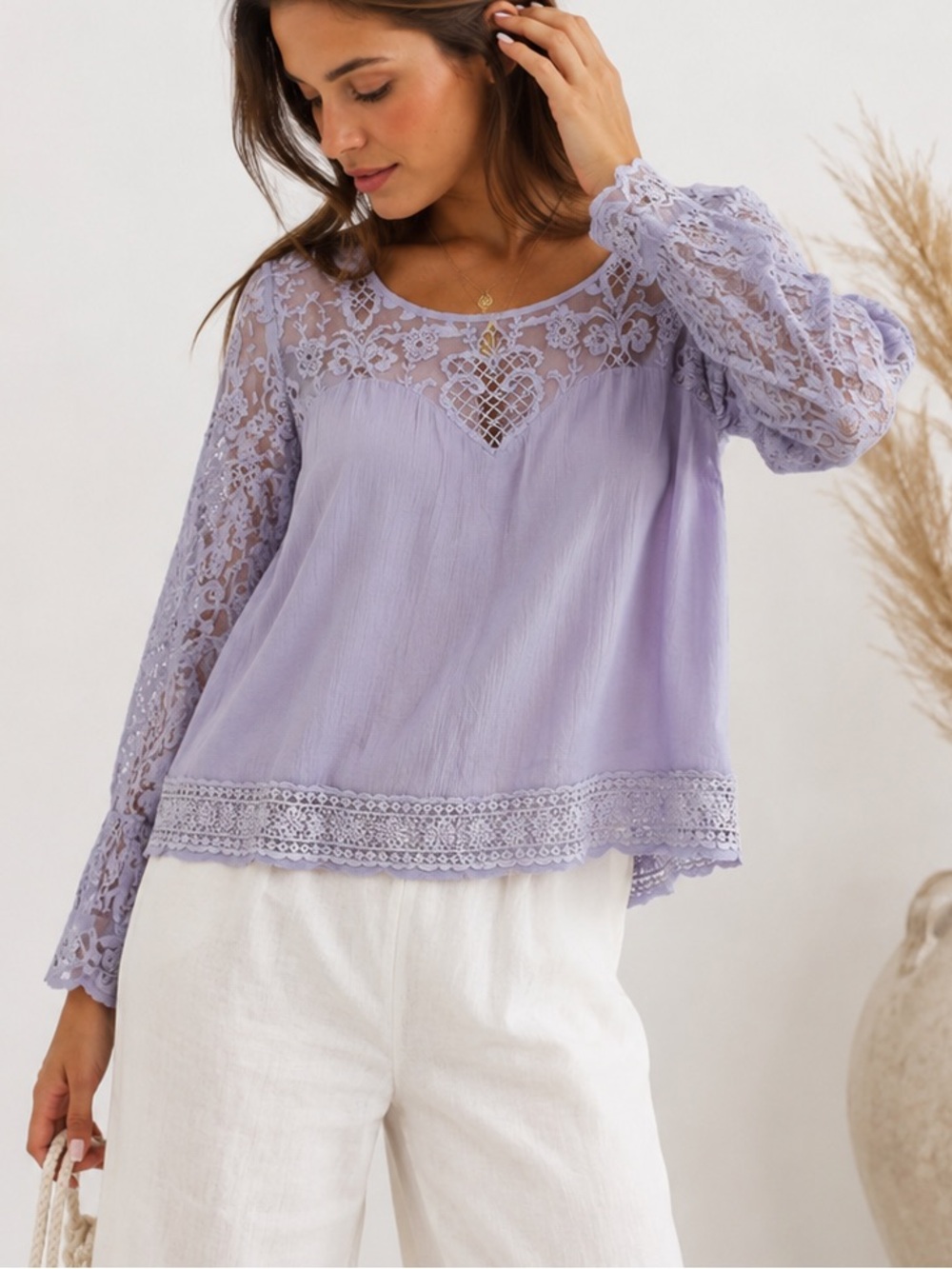 Sundance "Lovelier Days" Crochet Lace Boho Gauze Blouse S
